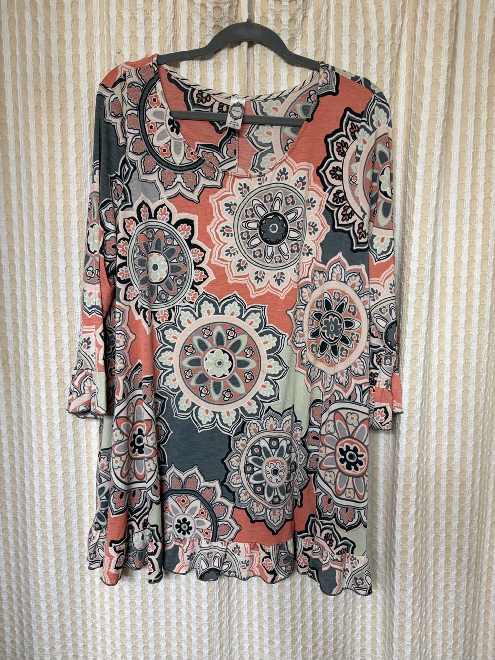 Honeyme Coral and Gray Medallion Print Tunic
